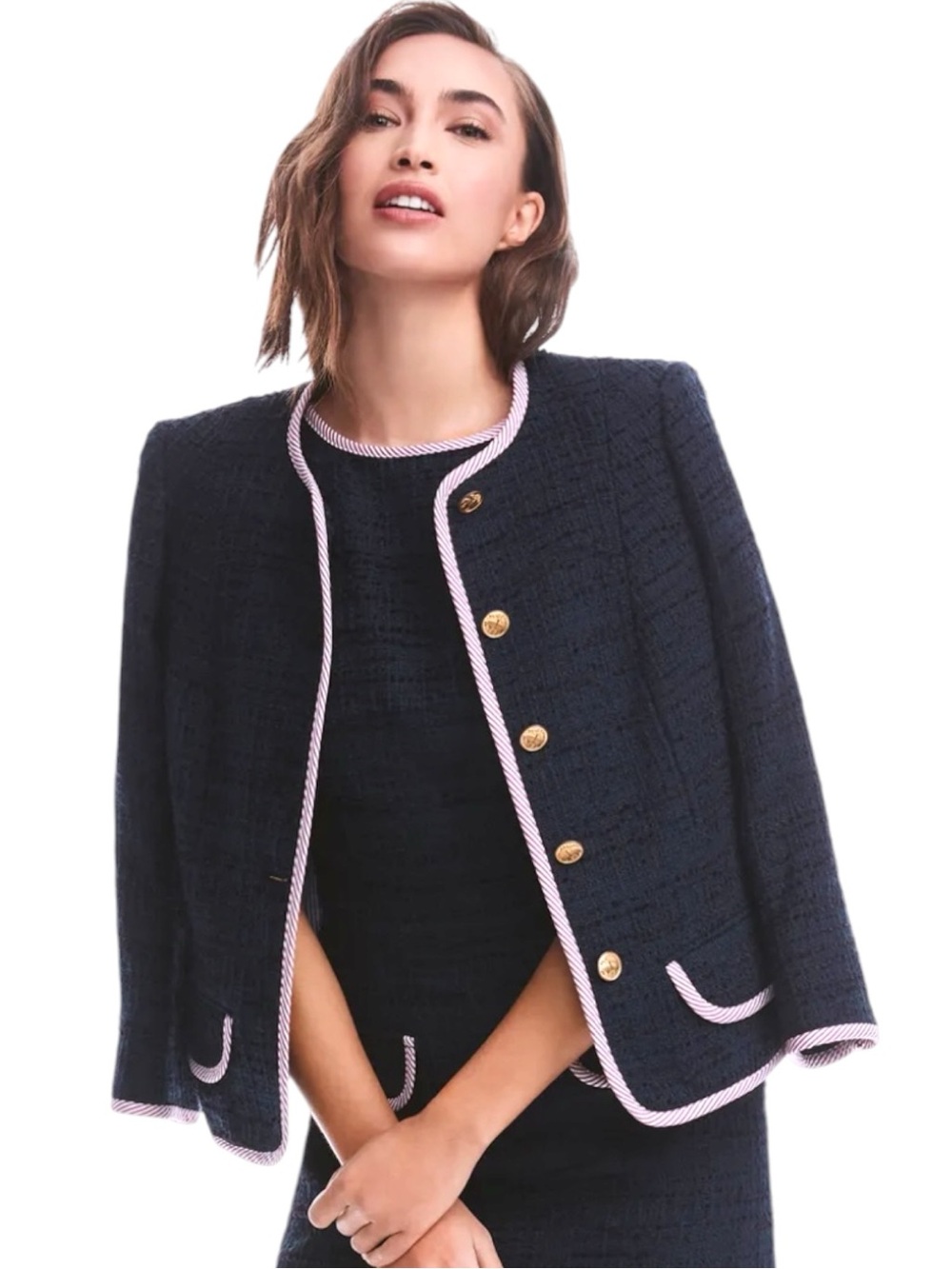 Brooks Brothers Navy/Red/White Trim Cotton Tweed Boucle Blazer Jacket (8)